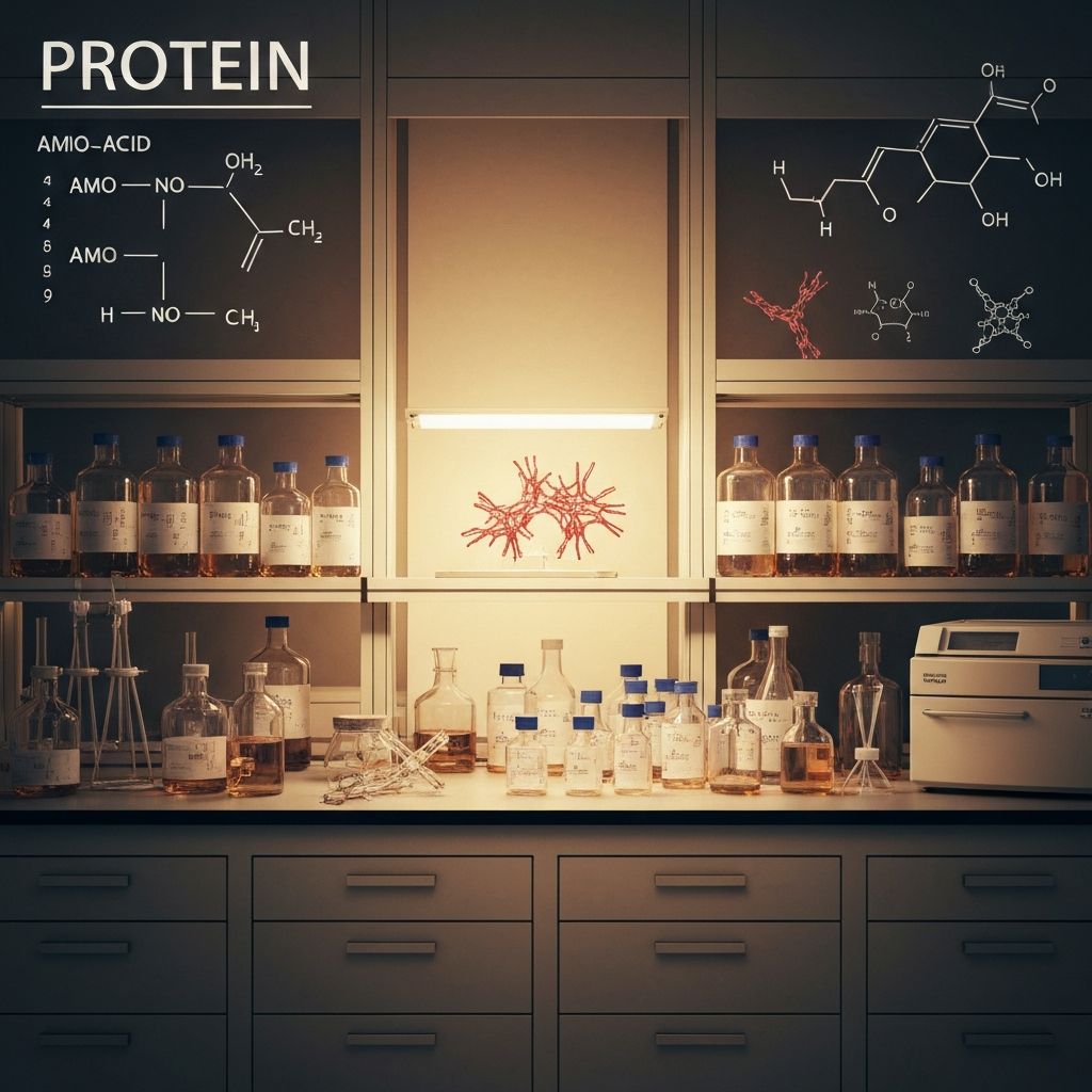 Scientific visualization of protein molecules and amino acid structures in research context