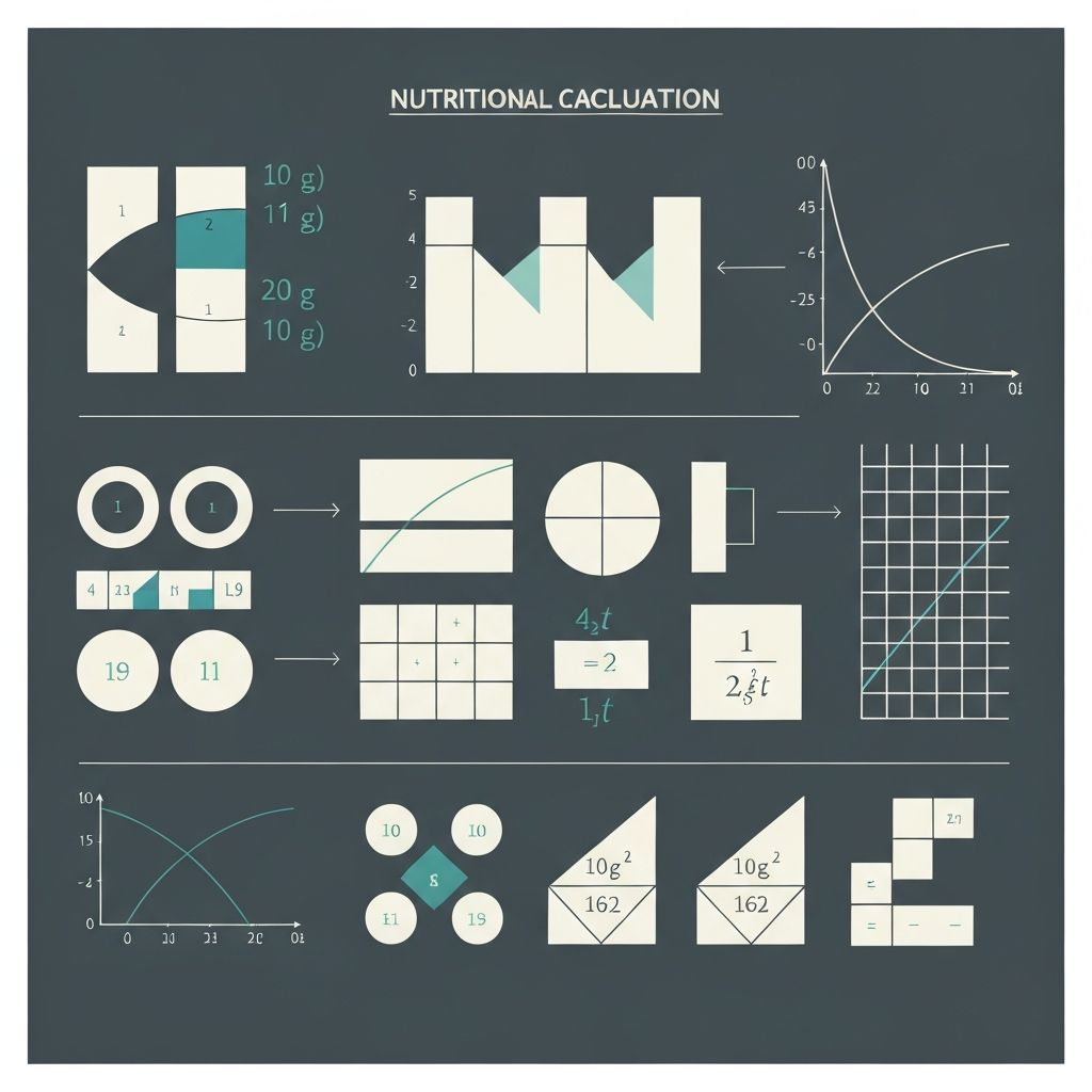 Educational visualization showing conceptual nutritional calculation matrices and graphs for macronutrient assessment